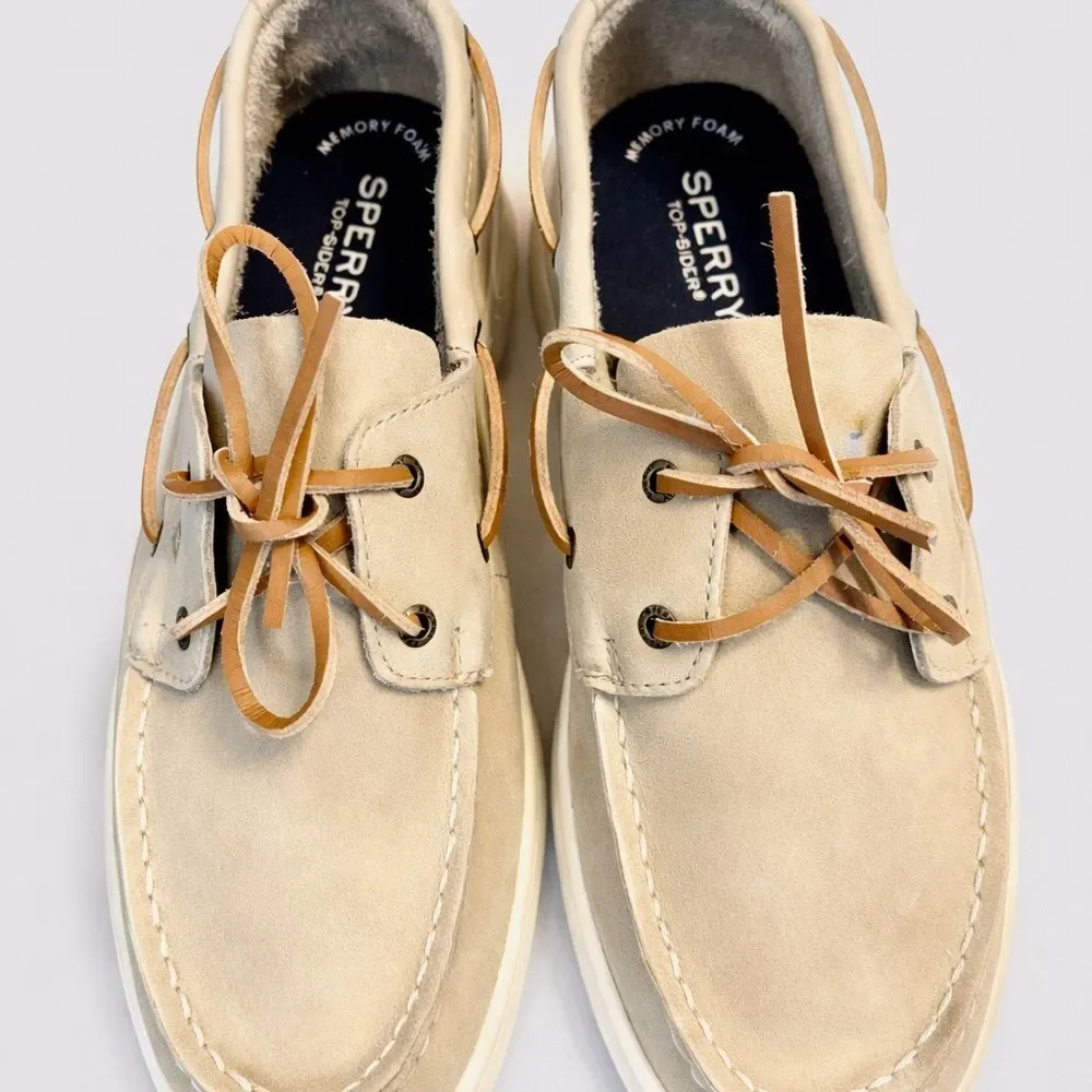 Sperry Cup II Boat Shoes Boys Size 6 Leather Beige Memory Foam Loafers